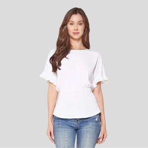 SUGAR LIPS, NWT, WHITE, OPEN BACK BLOUSE WITH GATHERED WAIST & TIE SASH. SIZE S